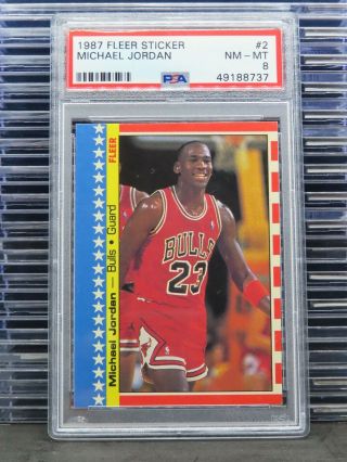 1987 - 88 Fleer Michael Jordan Sticker 2 Psa 8 Bulls N79