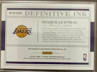 2019 - 20 National Treasures Shaquille O’Neal Auto Definitive Ink 8/25 LA Lakers 2