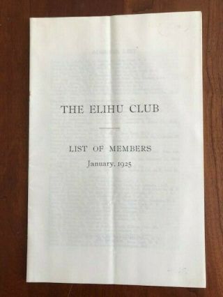 Rare 1925 List Of Members Of The Elihu Club,  Yale University Haven,  Ct