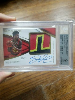 John Collins 2017 - 18 Immaculate Premium Patch Autograph Rookie Rc /25 - Bgs 9