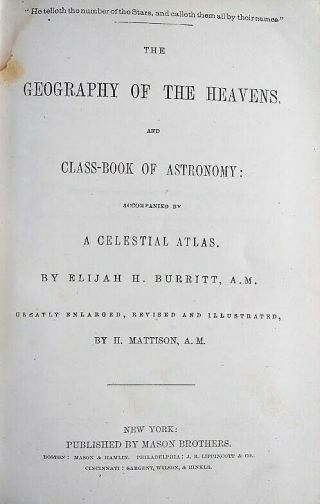 1856 The Geography Of The Heavens By Elijah H.  Burritt,  A.  M.