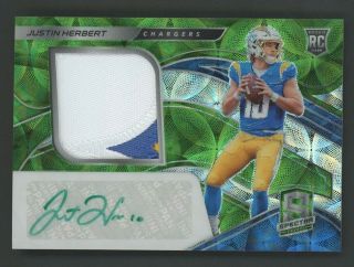 2020 Spectra Neon Green Prizm Justin Herbert Rpa Rc Patch Auto 22/50