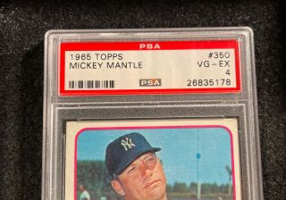 Mickey Mantle 1965 Topps 350 PSA 4 VG - EX Yankees Legend 2
