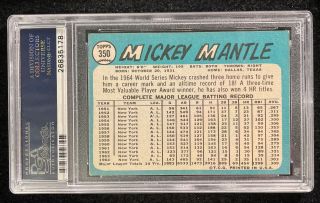 Mickey Mantle 1965 Topps 350 PSA 4 VG - EX Yankees Legend 3
