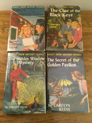 4 Vintage Nancy Drew Books Blue Tweed Cover Dust Jackets 