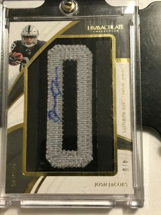 2019 Panini Immaculate Rc Nameplate Nobility Auto/ltr " O " Patch 4/6 Josh Jacobs