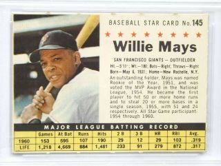 1961 POST CEREAL BASEBALL CARD 145 HOF WILLIE MAYS PSA 9 NQ PERFORATED POP 7 3