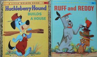 2 Vintage Little Golden Books Ruff And Reddy,  Huckleberry Hound Builds A House