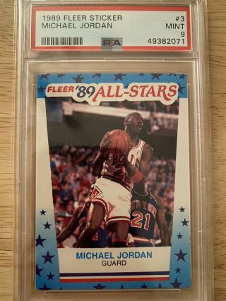 1989 Fleer Sticker Michael Jordan Chicago Bulls Hof 3,  Psa 9 Slab