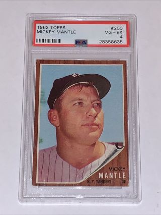 1962 Topps 200 Mickey Mantle Graded Psa 4 Vg Ex Centered Hof Yankees