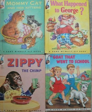 4 Vintage Rand Mcnally Elf Books What Happened To George? Zippy The Chimp,