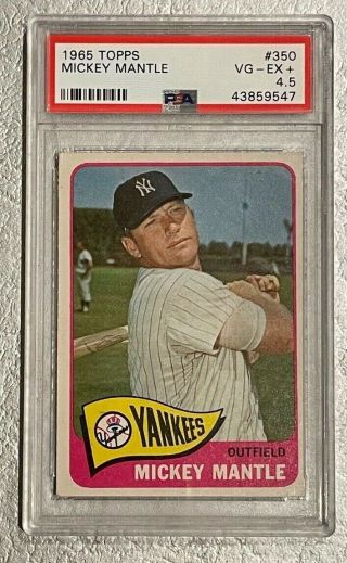 1965 Topps Baseball 350 Mickey Mantle York Yankees Hof Psa 4.  5 Vg - Ex,