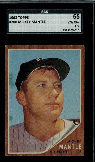 1962 Topps Mickey Mantle 200 Sgc 4.  5,  Great Color,  Card,  Centered
