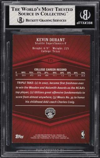 2007 Topps Triple Threads Kevin Durant ROOKIE RC /99 135 BGS 8 NM - MT 2