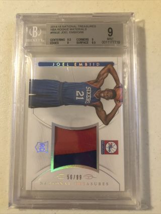 2014 - 15 National Treasures Joel Embiid Rookie Rc 2 Colour Patch /99 Bgs 9