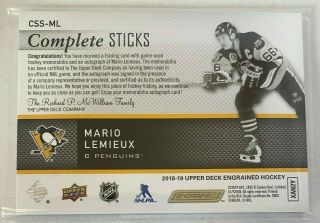 2018 - 19 Engrained Hockey Mario Lemieux Complete Sticks Signatures 15/25 2