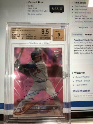 2018 Topps Clearly Authentic Ronald Acuna Auto 02/50 Bgs 9.  5 Rare
