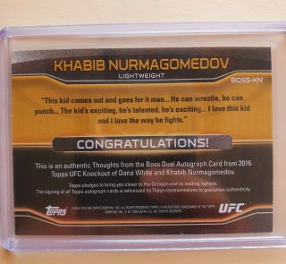 2016 Topps UFC Thoughts from the Boss KHABIB & DANA WHITE AUTO 12/50 plus more 2