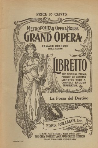 La Forza Del Destino • Metropolitan Opera House Nyc Libretto • E.  Johnson,  Gm