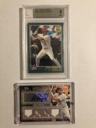2001 Topps Traded Albert Pujols Rookie T247 Bgs 9 & Topps Triple Patch Auto 6/10
