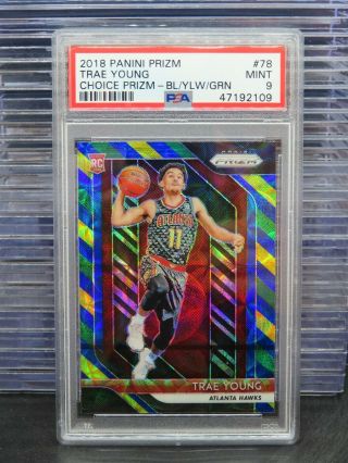 2018 - 19 Prizm Trae Young Choice Blue Yellow Green Rookie Card Rc 78 Psa 9 S14