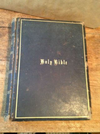 Antique Holy Bible Old & Testament Leather Covers Gilt Page Ends