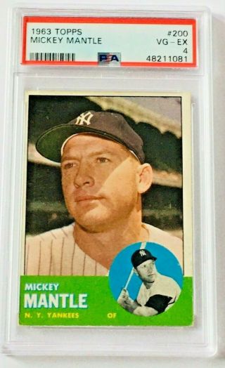 Mickey Mantle 1963 Topps 200 Psa 4 Vg - Exellent Fresh Grade Baseball Card