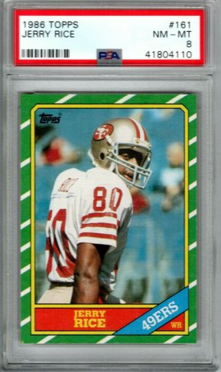 1986 Topps Jerry Rice Rc Rookie Card 161 Graded Psa 8 Nm - Mt 49ers Hof