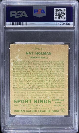 1933 GOUDEY SPORT KINGS BASKETBALL NAT HOLMAN 3 HOF RC CELTICS PSA 2.  5 2
