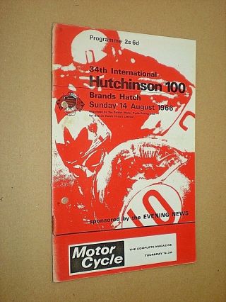 Brands Hatch Motor Cycle Racing Programme.  1966.  Hutchinson 100