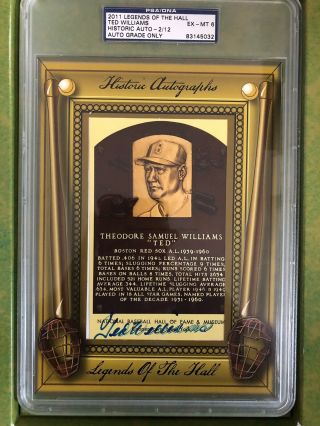 2011 Ted Williams Autographed Legends Of The Hall Historic Auto PSA / DNA 2