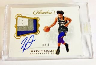 2018 - 19 Panini Flawless Marvin Bagley Auto Patch Rpa Game Gold /10 Rookie