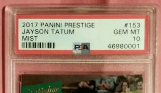 2017 Panini Prestige Mist Jayson Tatum rookie PSA 10 GEM Boston Celtics 3