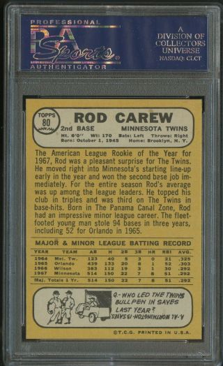 1968 Topps SETBREAK 80 Rod Carew Minnesota Twins All - Star HOF PSA 8 NM - MT 2