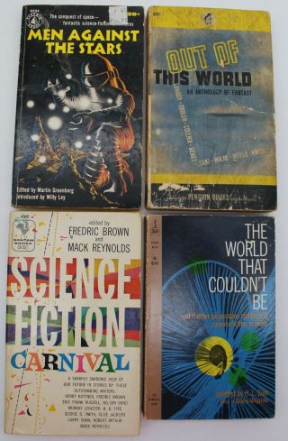 4 Sci - Fi Anthology Pbs Men Against The Stars & Out Of This World Fast & More Vg -