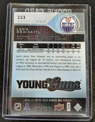 2014 - 15 Leon Draisaitl Edmonton Oilers Upper Deck Young Guns Rookie Card 223 2