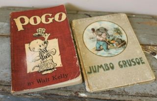 Antique 1890 The True And Surprising Adventures Of Jumbo Crusoe & 1951 Pogo