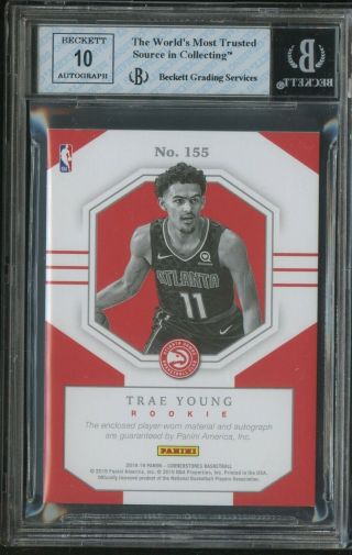 2018 - 19 Panini Cornerstones Trae Young RC Rookie Quad Patch AUTO /199 BGS 8 2