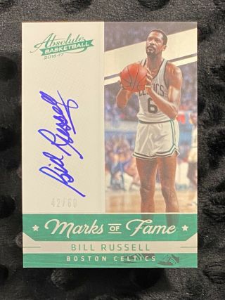 Bill Russell 2016 - 17 Panini Absolute 23 Marks Of Fame Autograph 42/60 Sp