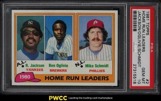 1981 Topps Reggie Jackson & Mike Schmidt Home Run Ldrs 2 Psa 10 Gem