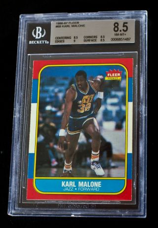 Karl Malone 1986 - 87 Fleer Rookie 68 Bgs 8.  5