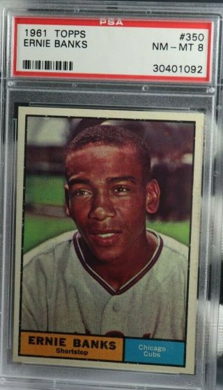 1961 Topps 350 Chicago Cubs Ernie Banks Baseball Card Psa Nm - Mt 8