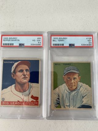 1933 Goudey Pepper Martin 62 Psa 4.  5 And 1933 Goudey Bill Terry 125 Psa 3.  5