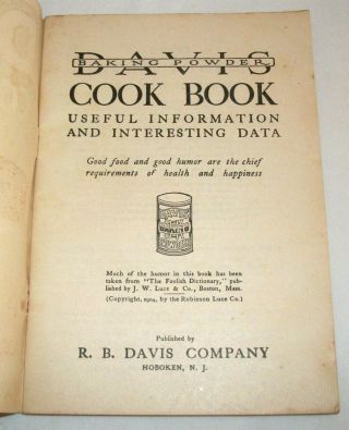 Vintage Davis Baking Powder Cook Book The Pure Food Kind Advertising 3