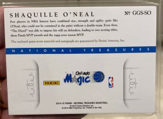 Shaquille O’Neal 2014 - 15 National Treasures NBA Game Gear Auto Patch 05/25 2