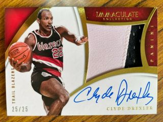 2014 - 15 Immaculate Clyde Drexler Jumbo Patch Auto Autograph 25/25 Trail Blazers