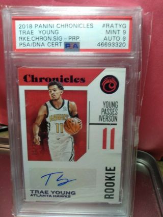 2018 Panini Chronicles Trae Young Rookie Auto Sp 05/25 Psa 9 Rc - Tyg Hawks