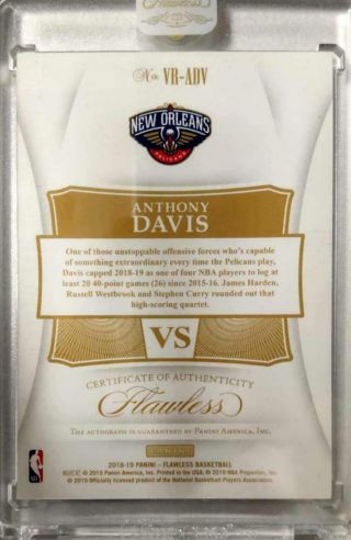 2018 - 19 Anthony Davis VS.  Signature PANINI Flawless 10/25 NBA basketball Card 5