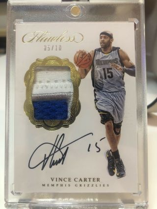 2016 - 17 Panini Flawless Vince Carter Patch Auto 5/10 Gold Sp Patch