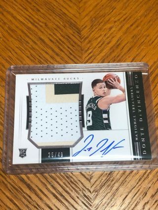 2018 - 19 National Treasures Donte Divincenzo Rookie Patch Auto /49 Rc Bucks